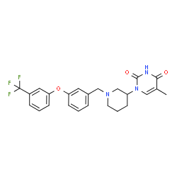 ChemSpider 2D Image | 5-Methyl-1-(1-{3-[3-(trifluoromethyl)phenoxy]benzyl}-3-piperidinyl)-2,4(1H,3H)-pyrimidinedione | C24H24F3N3O3