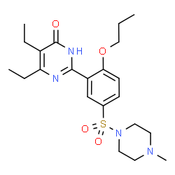 ChemSpider 2D Image | 5,6-Diethyl-2-{5-[(4-methyl-1-piperazinyl)sulfonyl]-2-propoxyphenyl}-4(1H)-pyrimidinone | C22H32N4O4S