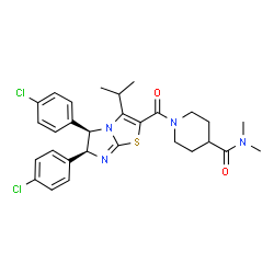 ChemSpider 2D Image | 1-{[(5R,6S)-5,6-Bis(4-chlorophenyl)-3-isopropyl-5,6-dihydroimidazo[2,1-b][1,3]thiazol-2-yl]carbonyl}-N,N-dimethyl-4-piperidinecarboxamide | C29H32Cl2N4O2S