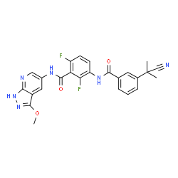 ChemSpider 2D Image | 3-{[3-(2-Cyano-2-propanyl)benzoyl]amino}-2,6-difluoro-N-(3-methoxy-1H-pyrazolo[3,4-b]pyridin-5-yl)benzamide | C25H20F2N6O3