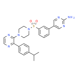 ChemSpider 2D Image | 5-[3-({4-[3-(4-Isopropylphenyl)-2-pyrazinyl]-1-piperazinyl}sulfonyl)phenyl]-2-pyrimidinamine | C27H29N7O2S