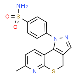 ChemSpider 2D Image | 4-(7-Methylpyrazolo[3',4':4,5]thiopyrano[2,3-b]pyridin-1(4H)-yl)benzenesulfonamide | C16H14N4O2S2
