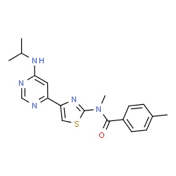 ChemSpider 2D Image | N-[4-[6-(isopropylamino)pyrimidin-4-yl]thiazol-2-yl]-N,4-dimethyl-benzamide | C19H21N5OS