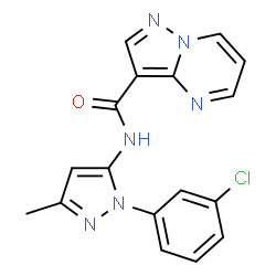 ChemSpider 2D Image | N-[1-(3-Chlorophenyl)-3-methyl-1H-pyrazol-5-yl]pyrazolo[1,5-a]pyrimidine-3-carboxamide | C17H13ClN6O