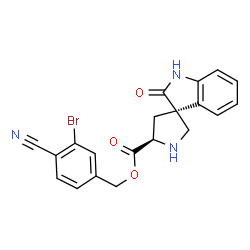 ChemSpider 2D Image | 3-Bromo-4-cyanobenzyl (3S,5'R)-2-oxo-1,2-dihydrospiro[indole-3,3'-pyrrolidine]-5'-carboxylate | C20H16BrN3O3