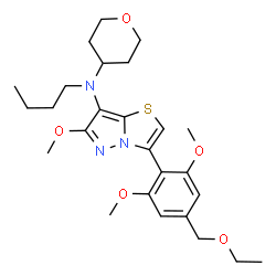 ChemSpider 2D Image | N-Butyl-3-[4-(ethoxymethyl)-2,6-dimethoxyphenyl]-6-methoxy-N-(tetrahydro-2H-pyran-4-yl)pyrazolo[5,1-b][1,3]thiazol-7-amine | C26H37N3O5S