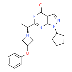 ChemSpider 2D Image | 1-Cyclopentyl-6-[(1R)-1-(3-phenoxy-1-azetidinyl)ethyl]-1,5-dihydro-4H-pyrazolo[3,4-d]pyrimidin-4-one | C21H25N5O2