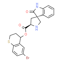 ChemSpider 2D Image | 6-Bromo-3,4-dihydro-2H-thiochromen-4-yl (3S,5'R)-2-oxo-1,2-dihydrospiro[indole-3,3'-pyrrolidine]-5'-carboxylate | C21H19BrN2O3S