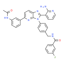 ChemSpider 2D Image | N-{4-[5-(3-Acetamidophenyl)-2-(2-amino-3-pyridinyl)-3H-imidazo[4,5-b]pyridin-3-yl]benzyl}-3-fluorobenzamide | C33H26FN7O2