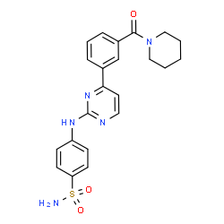 ChemSpider 2D Image | 4-({4-[3-(1-Piperidinylcarbonyl)phenyl]-2-pyrimidinyl}amino)benzenesulfonamide | C22H23N5O3S