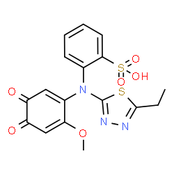 ChemSpider 2D Image | 2-[(5-Ethyl-1,3,4-thiadiazol-2-yl)(6-methoxy-3,4-dioxo-1,5-cyclohexadien-1-yl)amino]benzenesulfonic acid | C17H15N3O6S2