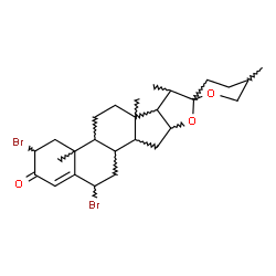 ChemSpider 2D Image | (8xi,9xi,10xi,13xi,14xi,16xi,17xi,20xi,22xi)-2,6-Dibromospirost-4-en-3-one | C27H38Br2O3
