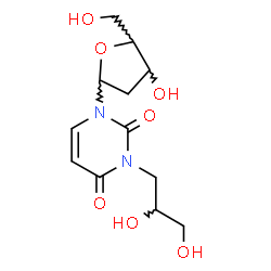 ChemSpider 2D Image | 1-(2-Deoxypentofuranosyl)-3-(2,3-dihydroxypropyl)-2,4(1H,3H)-pyrimidinedione | C12H18N2O7