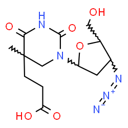 ChemSpider 2D Image | 1-(3-Azido-2,3-dideoxypentofuranosyl)-5-(2-carboxyethyl)-5-methyldihydro-2,4(1H,3H)-pyrimidinedione | C13H19N5O6