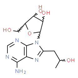 ChemSpider 2D Image | 8-(2-Hydroxypropyl)-9-pentofuranosyl-9H-purin-6-amine | C13H19N5O5