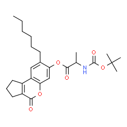 ChemSpider 2D Image | 8-Hexyl-4-oxo-1,2,3,4-tetrahydrocyclopenta[c]chromen-7-yl N-{[(2-methyl-2-propanyl)oxy]carbonyl}alaninate | C26H35NO6