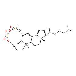 ChemSpider 2D Image | 8,12-Dimethyl-7-(6-methyl-2-heptanyl)-16,18,20-trioxa-17,19-dithiapentacyclo[13.5.2.0~3,11~.0~4,8~.0~12,21~]docosane 17,17,19,19-tetraoxide | C27H46O7S2