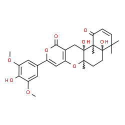 ChemSpider 2D Image | 4a,12a-Dihydroxy-9-(4-hydroxy-3,5-dimethoxyphenyl)-4,4,6a,12b-tetramethyl-4a,6,6a,12,12a,12b-hexahydro-4H,11H-benzo[f]pyrano[4,3-b]chromene-1,11(5H)-dione | C28H32O9