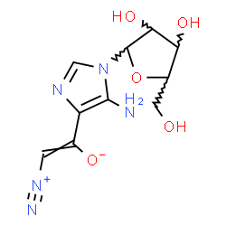 ChemSpider 2D Image | 4-(2-Diazonio-1-oxidovinyl)-1-pentofuranosyl-1H-imidazol-5-amine | C10H13N5O5