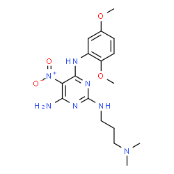 ChemSpider 2D Image | N~4~-(2,5-Dimethoxyphenyl)-N~2~-[3-(dimethylamino)propyl]-5-nitro-2,4,6-pyrimidinetriamine | C17H25N7O4