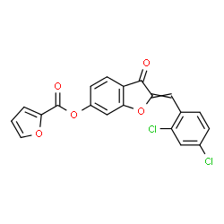 ChemSpider 2D Image | 2-(2,4-Dichlorobenzylidene)-3-oxo-2,3-dihydro-1-benzofuran-6-yl 2-furoate | C20H10Cl2O5