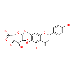 ChemSpider 2D Image | 5,6-Dihydroxy-2-(4-hydroxyphenyl)-4-oxo-4H-chromen-7-yl beta-L-glucopyranosiduronic acid | C21H18O12