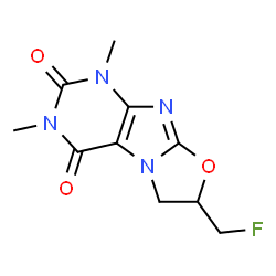 ChemSpider 2D Image | 7-(Fluoromethyl)-1,3-dimethyl-6,7-dihydro[1,3]oxazolo[2,3-f]purine-2,4(1H,3H)-dione | C10H11FN4O3