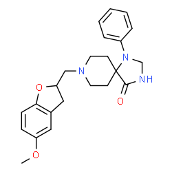 ChemSpider 2D Image | 8-[(5-Methoxy-2,3-dihydro-1-benzofuran-2-yl)methyl]-1-phenyl-1,3,8-triazaspiro[4.5]decan-4-one | C23H27N3O3
