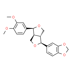 ChemSpider 2D Image | 5-[(1S,3aS,4S,6aR)-4-(3,4-Dimethoxyphenyl)tetrahydro-1H,3H-furo[3,4-c]furan-1-yl]-1,3-benzodioxole | C21H22O6