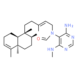 ChemSpider 2D Image | N-[4-Amino-6-(methylamino)-5-pyrimidinyl]-N-{(2E)-3-methyl-5-[(1R,2S,4aR,8aS)-1,2,4a,5-tetramethyl-1,2,3,4,4a,7,8,8a-octahydro-1-naphthalenyl]-2-penten-1-yl}formamide | C26H41N5O