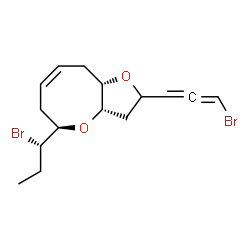 ChemSpider 2D Image | (3aS,5R,7Z,9aS)-2-(3-Bromopropadienyl)-5-[(1S)-1-bromopropyl]-3,3a,5,6,9,9a-hexahydro-2H-furo[3,2-b]oxocine | C15H20Br2O2