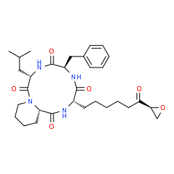 ChemSpider 2D Image | (3S,6R,9S,15aS)-6-Benzyl-9-isobutyl-3-{6-[(2S)-2-oxiranyl]-6-oxohexyl}octahydro-2H-pyrido[1,2-a][1,4,7,10]tetraazacyclododecine-1,4,7,10(3H,12H)-tetrone | C31H44N4O6