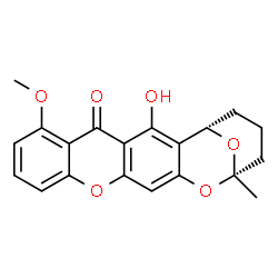 ChemSpider 2D Image | (1S,17S)-3-Hydroxy-7-methoxy-17-methyl-12,16,21-trioxapentacyclo[15.3.1.0~2,15~.0~4,13~.0~6,11~]henicosa-2(15),3,6,8,10,13-hexaen-5-one | C20H18O6