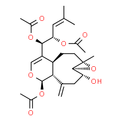 ChemSpider 2D Image | (4S,5R)-5-[(1aS,3aS,7R,7aR,10R,10aS)-7-Acetoxy-10-hydroxy-1a-methyl-8-methylene-1a,2,3,3a,7,7a,8,9,10,10a-decahydrooxireno[5,6]cyclonona[1,2-c]pyran-4-yl]-2-methyl-2-pentene-4,5-diyl diacetate | C26H36O9