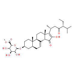 ChemSpider 2D Image | (3beta,5alpha,14beta,24R)-16-Hydroxy-15,23-dioxostigmasta-7,16-dien-3-yl methyl beta-D-glucopyranosiduronate | C36H54O10