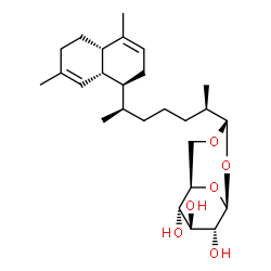 ChemSpider 2D Image | 1,6-O-{(1S,2R,6R)-6-[(1S,4aS,8aR)-4,7-Dimethyl-1,2,4a,5,6,8a-hexahydro-1-naphthalenyl]-2-methylheptylidene}-beta-D-glucopyranose | C26H42O6