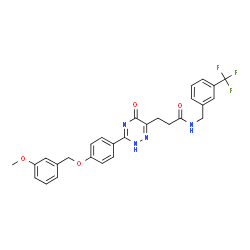 ChemSpider 2D Image | 3-(3-{4-[(3-Methoxybenzyl)oxy]phenyl}-5-oxo-2,5-dihydro-1,2,4-triazin-6-yl)-N-[3-(trifluoromethyl)benzyl]propanamide | C28H25F3N4O4
