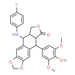 ChemSpider 2D Image | 9-[(4-Fluorophenyl)amino]-5-(4-hydroxy-3,5-dimethoxyphenyl)-5,8,8a,9-tetrahydrofuro[3',4':6,7]naphtho[2,3-d][1,3]dioxol-6(5aH)-one | C27H24FNO7