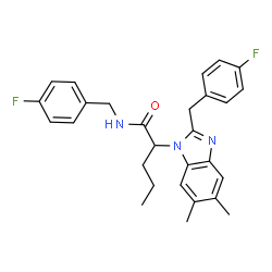 ChemSpider 2D Image | N-(4-Fluorobenzyl)-2-[2-(4-fluorobenzyl)-5,6-dimethyl-1H-benzimidazol-1-yl]pentanamide | C28H29F2N3O