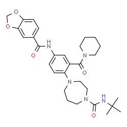 ChemSpider 2D Image | 4-{4-[(1,3-Benzodioxol-5-ylcarbonyl)amino]-2-(1-piperidinylcarbonyl)phenyl}-N-(2-methyl-2-propanyl)-1,4-diazepane-1-carboxamide | C30H39N5O5