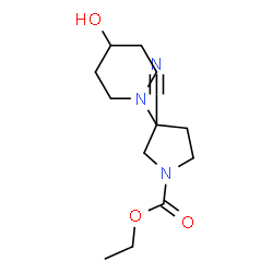 ChemSpider 2D Image | Ethyl 3-cyano-3-(4-hydroxy-1-piperidinyl)-1-pyrrolidinecarboxylate | C13H21N3O3