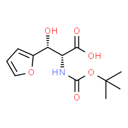 ChemSpider 2D Image | (3R)-3-(2-Furyl)-N-{[(2-methyl-2-propanyl)oxy]carbonyl}-D-serine | C12H17NO6