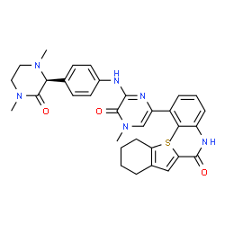 ChemSpider 2D Image | N-[3-[6-[[4-[(2S)-1,4-Dimethyl-3-oxo-2-piperazinyl]phenyl]amino]-4,5-dihydro-4-methyl-5-oxo-2-pyrazinyl]-2-methylphenyl]-4,5,6,7-tetrahydrobenzo[b]thiophene-2-carboxamide | C33H36N6O3S