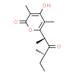 ChemSpider 2D Image | 4-Hydroxy-3,5-dimethyl-6-[(2S,4S)-4-methyl-3-oxo-2-hexanyl]-2H-pyran-2-one | C14H20O4