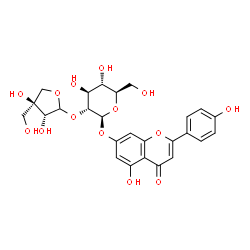 ChemSpider 2D Image | 5-Hydroxy-2-(4-hydroxyphenyl)-4-oxo-4H-chromen-7-yl 2-O-[(3R,4S)-3,4-dihydroxy-4-(hydroxymethyl)tetrahydro-2-furanyl]-beta-D-glucopyranoside | C26H28O14
