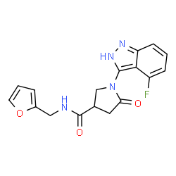 ChemSpider 2D Image | 1-(4-Fluoro-2H-indazol-3-yl)-N-(2-furylmethyl)-5-oxo-3-pyrrolidinecarboxamide | C17H15FN4O3