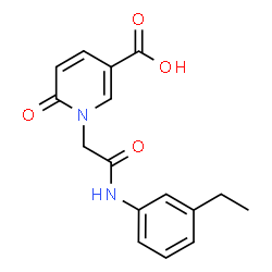 ChemSpider 2D Image | 1-{2-[(3-Ethylphenyl)amino]-2-oxoethyl}-6-oxo-1,6-dihydro-3-pyridinecarboxylic acid | C16H16N2O4