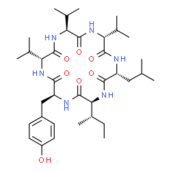 ChemSpider 2D Image | Cyclo(L-isoleucyl-L-tyrosyl-D-valyl-L-valyl-D-valyl-D-leucyl) | C36H58N6O7