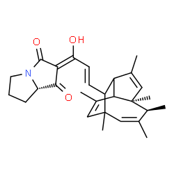 ChemSpider 2D Image | (2Z,7aS)-2-{(2E)-3-[(4S,5S,6Z)-2,4,5,6,8,10-Hexamethyltricyclo[6.3.1.0~4,11~]dodeca-2,6,9-trien-12-yl]-1-hydroxy-2-propen-1-ylidene}tetrahydro-1H-pyrrolizine-1,3(2H)-dione | C28H35NO3