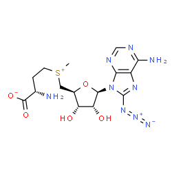 ChemSpider 2D Image | (2S)-2-Amino-4-[{[(2S,3S,4R,5R)-5-(6-amino-8-azido-9H-purin-9-yl)-3,4-dihydroxytetrahydro-2-furanyl]methyl}(methyl)sulfonio]butanoate | C15H21N9O5S